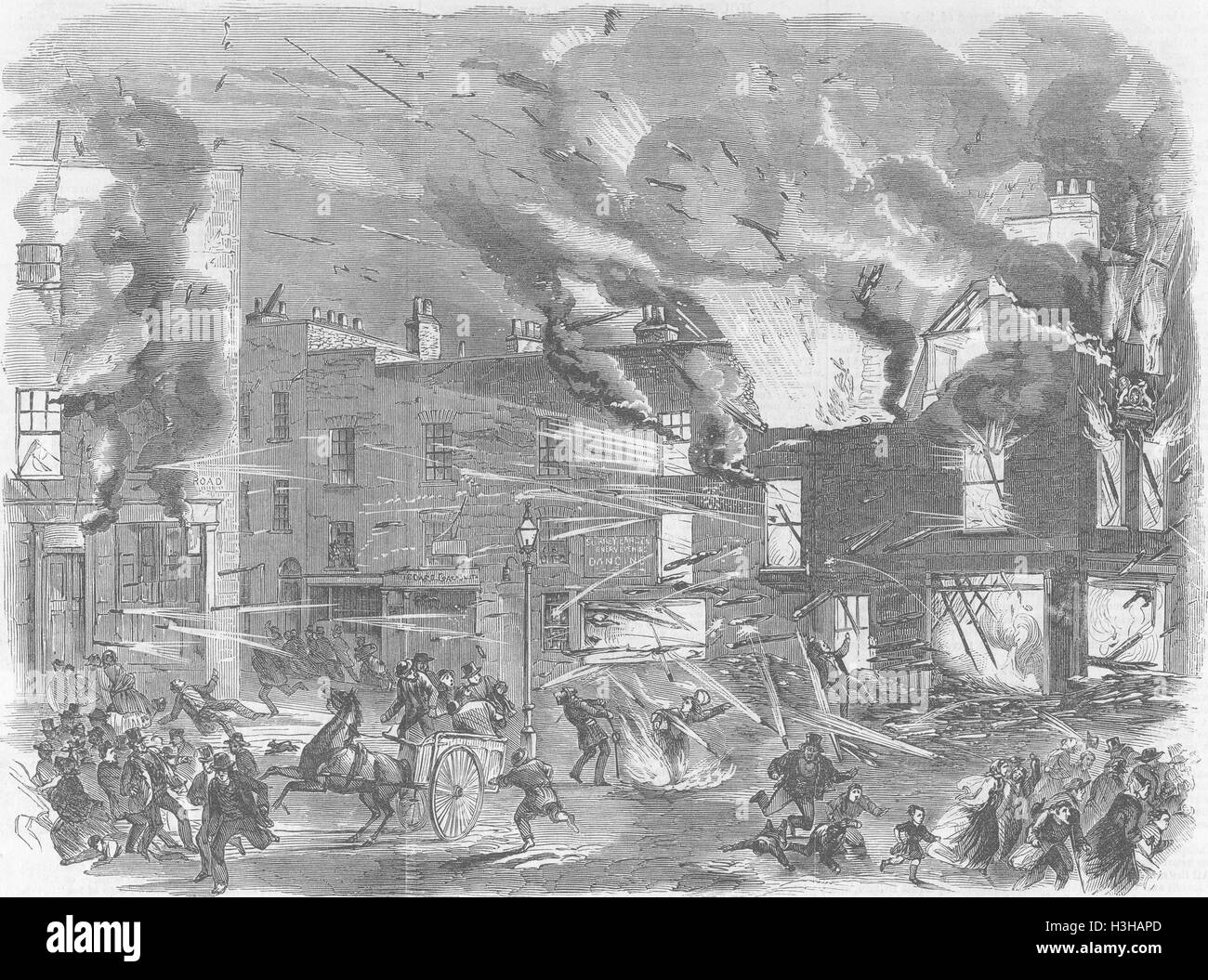LONDON-Explosion, Madame Coton Feuerwerk Fabrik 1858. Bebilderte News of the World Stockfoto