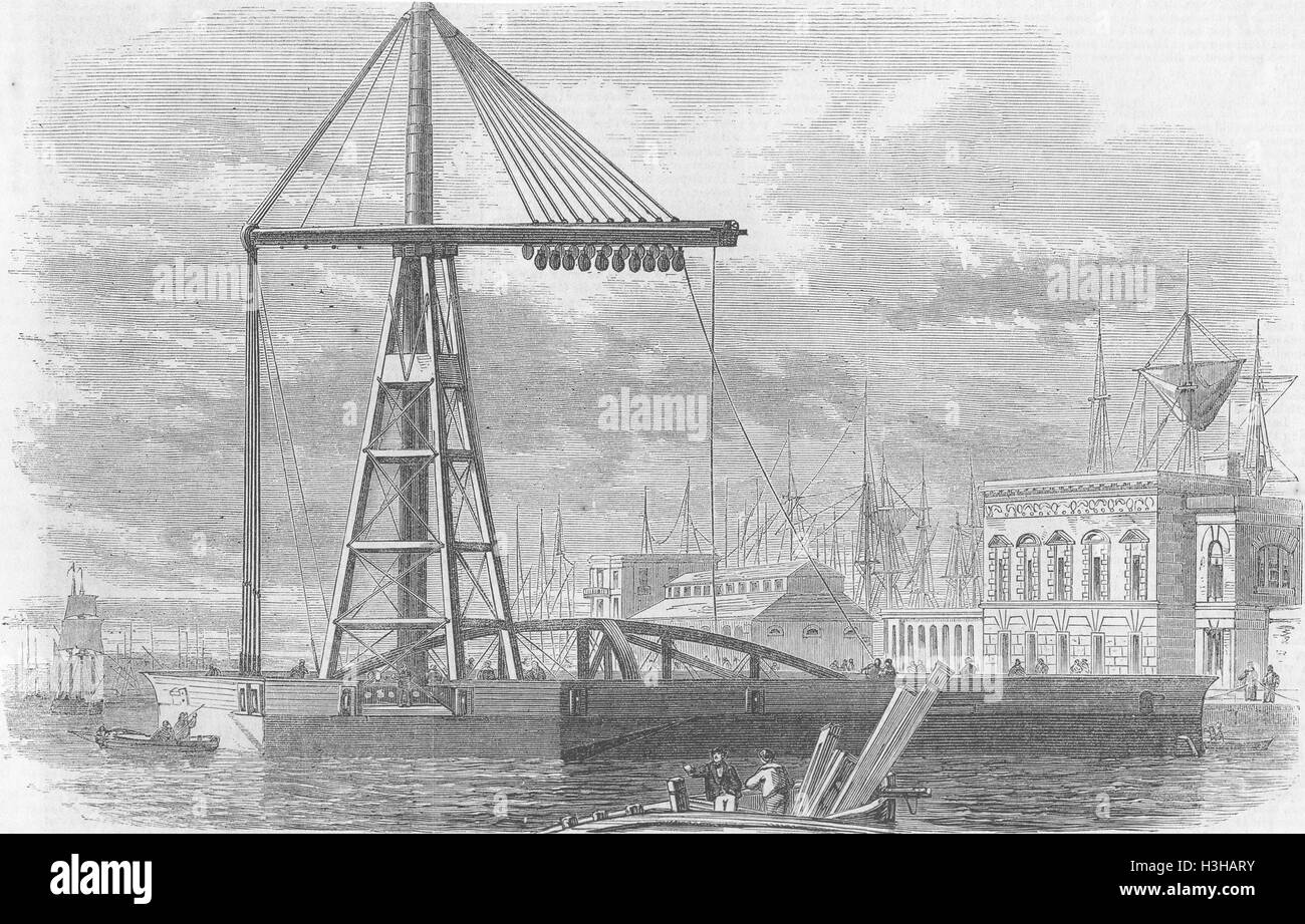 BLACKWALL Floating Derrick festgemacht ab 1858 Pier. Bebilderte News of the World Stockfoto