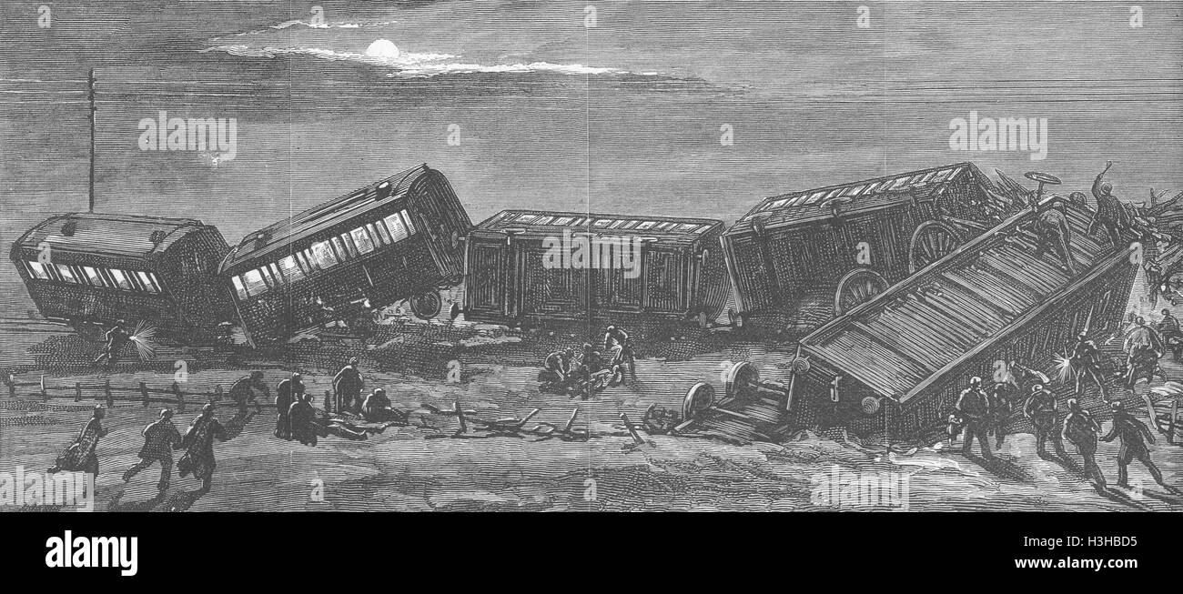 SOMT Eisenbahnunglück in der Nähe von Wincanton 1877. Die Grafik Stockfoto