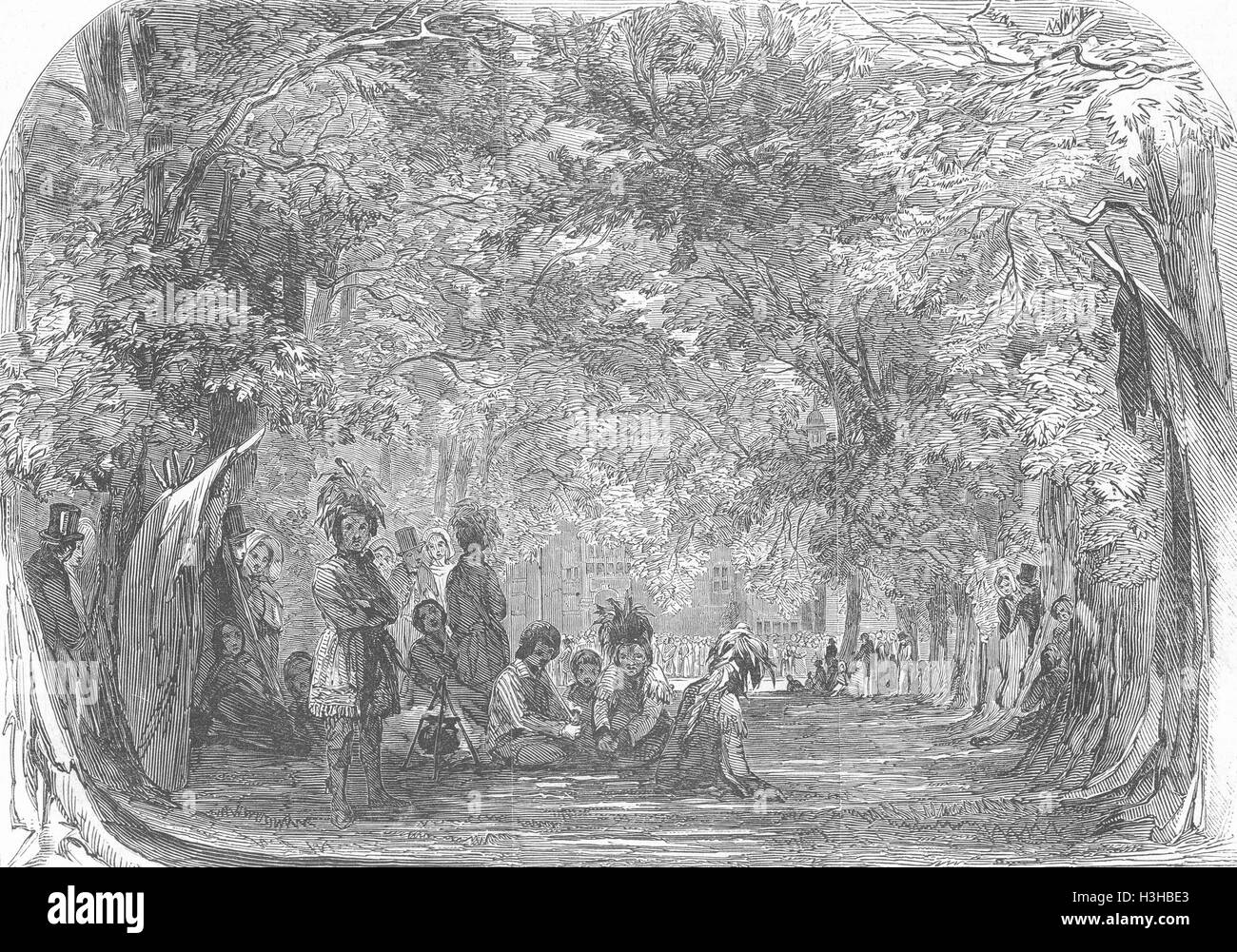 CHARLTON HOUSE North American Indians lagerten, Park 1845. Illustrierte London News Stockfoto