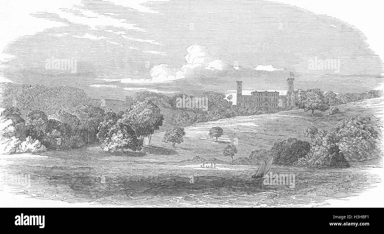 OSBORNE Isle Of Wight vom Meer 1849. Illustrierte London News Stockfoto
