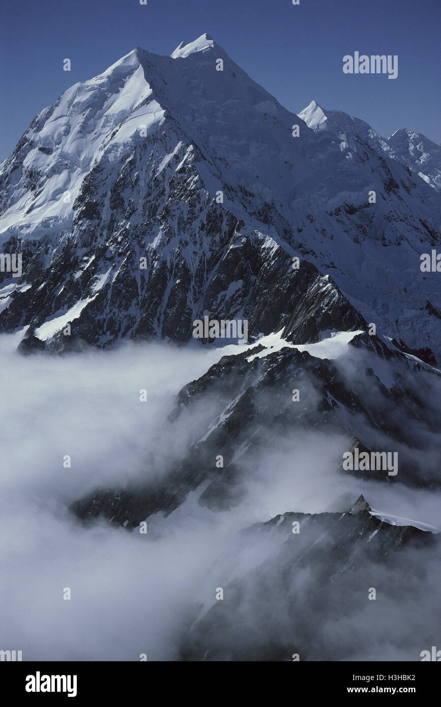 Mount Cook / Aoraki 3724 m Südwand. Stockfoto