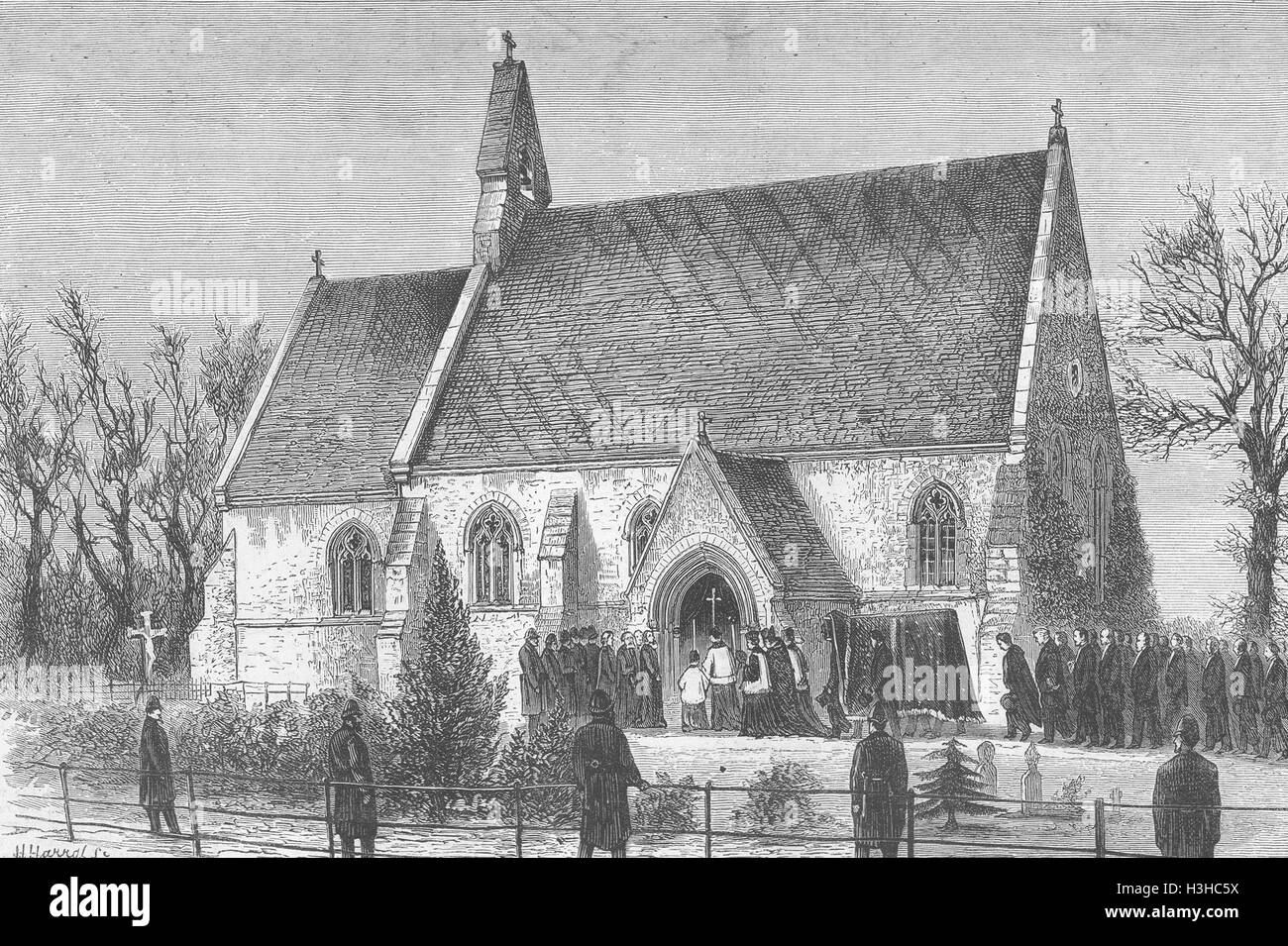 LONDON-Funeral Parade, Str. Marys Chapel 1873. Die Grafik Stockfoto