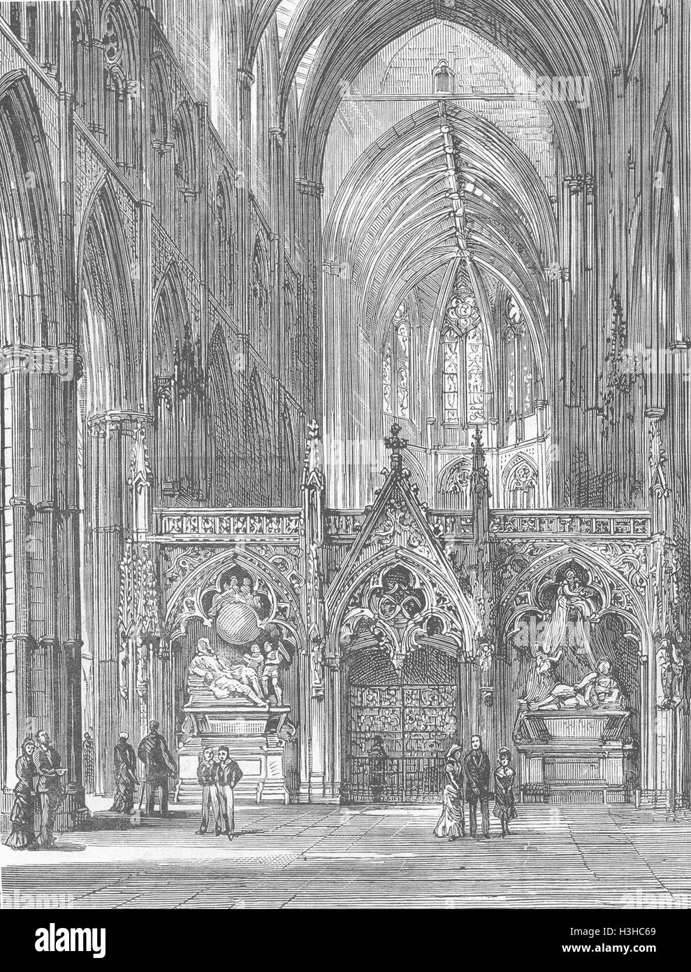 LONDON-Westminster Abbey Choir Bildschirm & innen 1881. Die Grafik Stockfoto