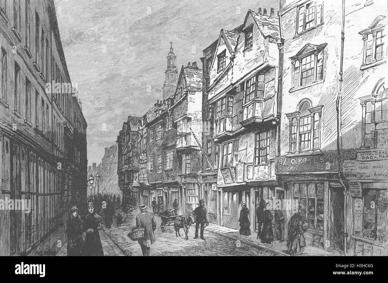 LONDON-Häuser, Wych St(Aldwych) abgerissen, 1884. Die Grafik Stockfoto