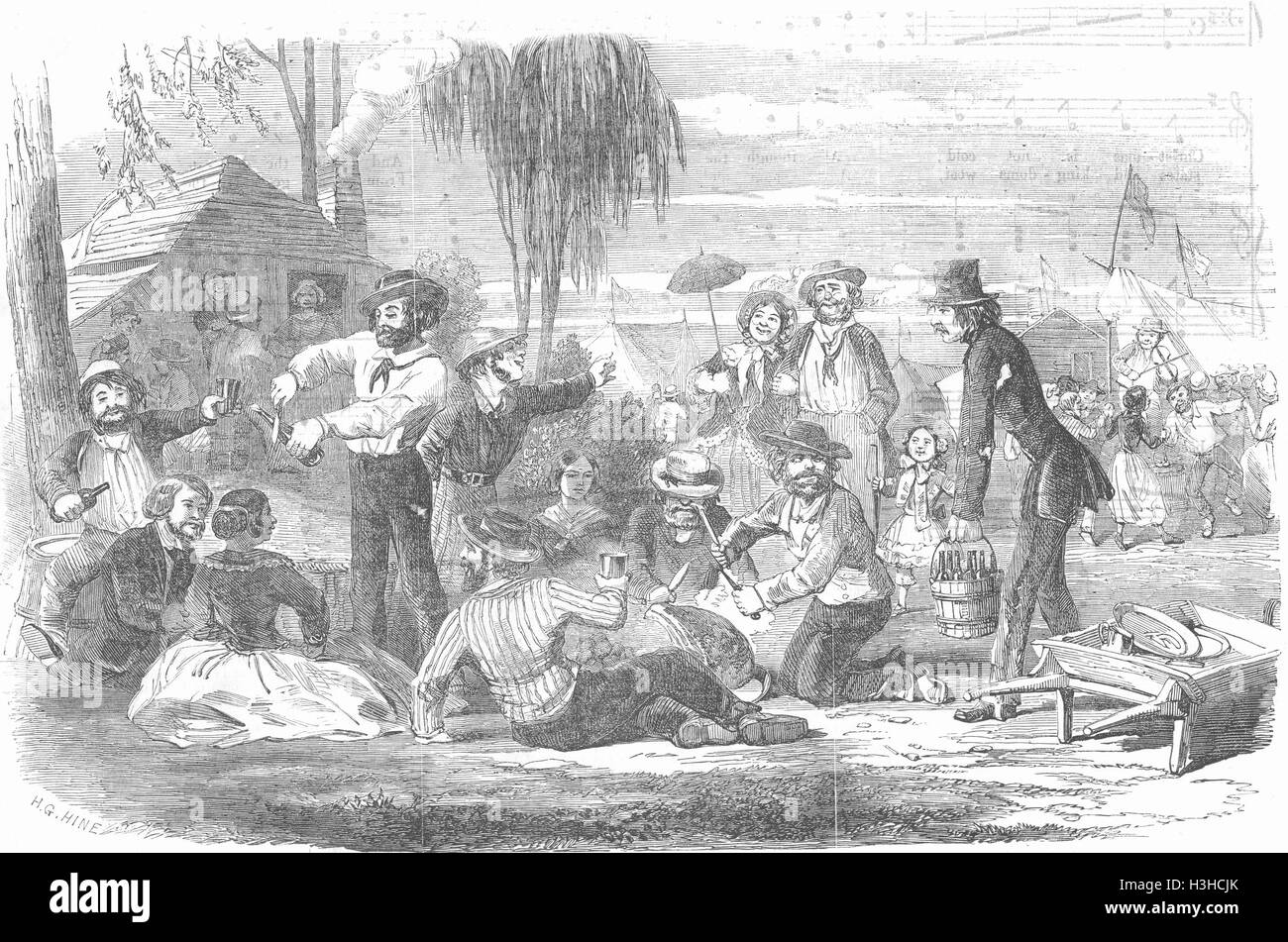 CHRISTMAS A Picknick an den Ausgrabungen 1853. Illustrierte London News Stockfoto