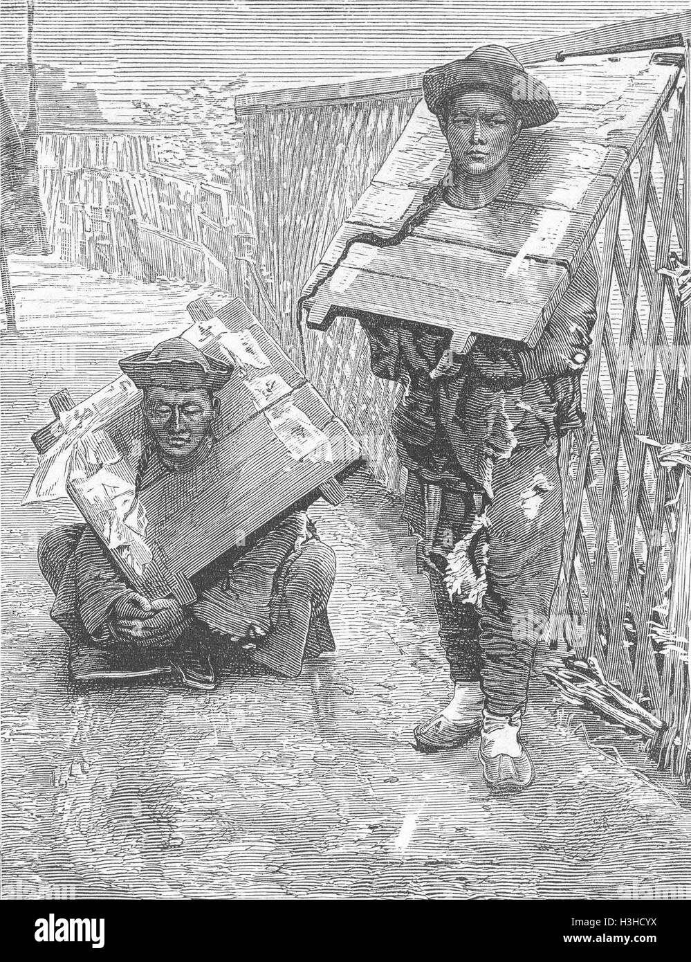 CHINAStrafe von Cangue 1875. Illustrierte London News Stockfotografie