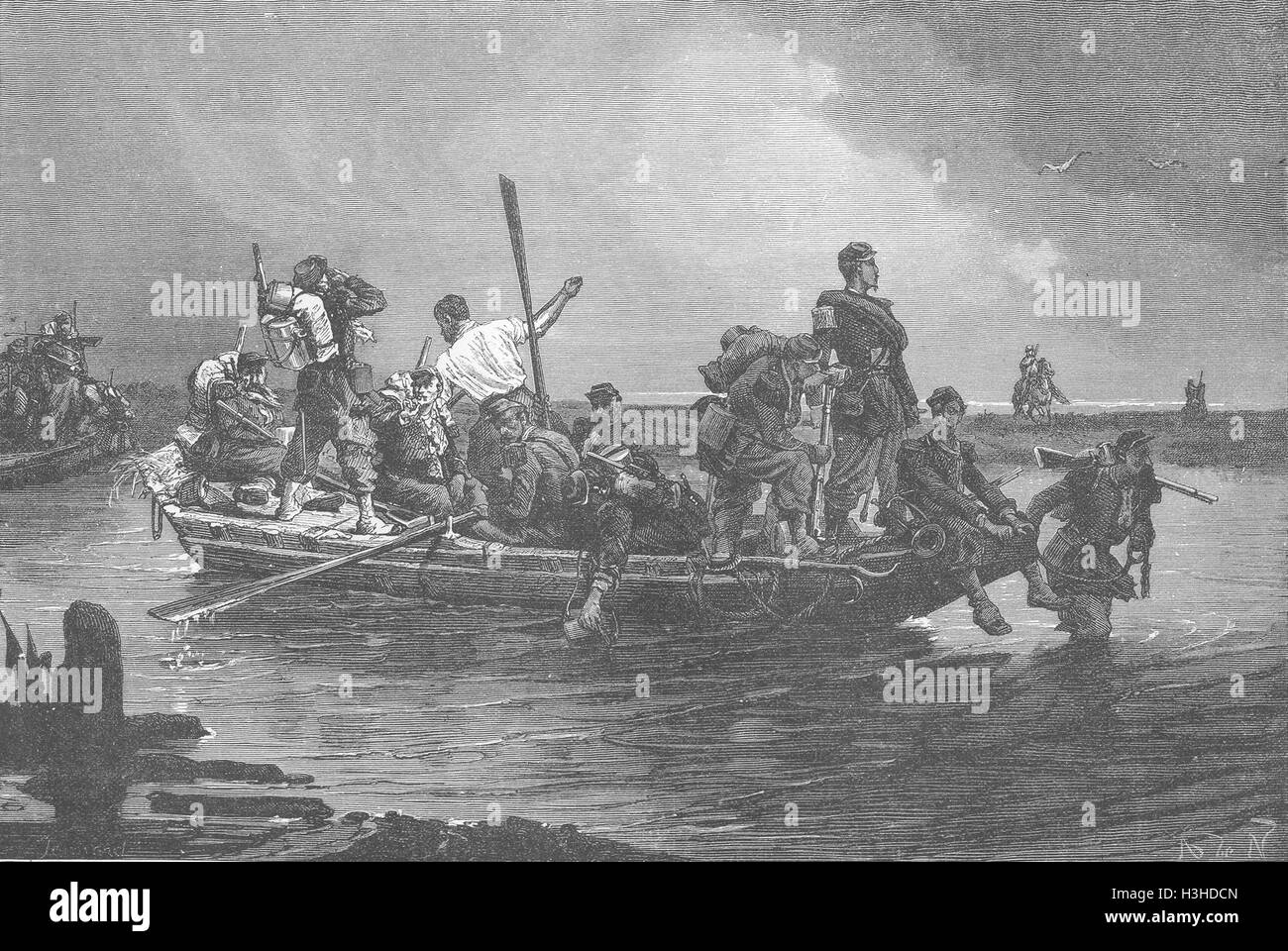 Krim-Chefetage der Vorhut Kreuzung Fluß 1871. Die Grafik Stockfoto