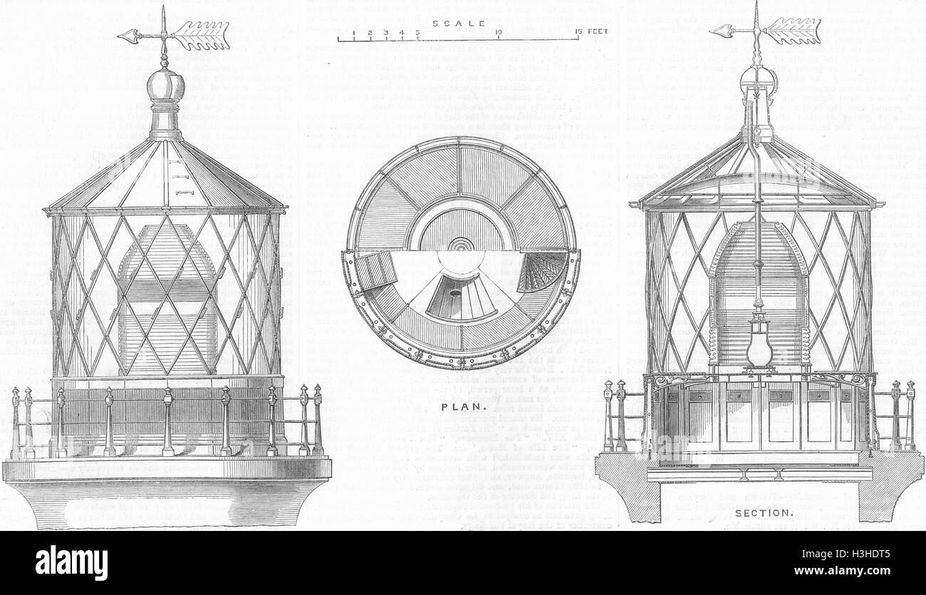Leuchttürme Douglass 1. Ordnung Laterne 1867. Illustrierte London News Stockfoto