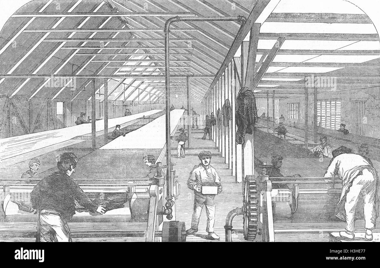 STEPNEY Indiarubber wasserdichte Werke, Bauernhof Haus 1855. Illustrierte London News Stockfoto