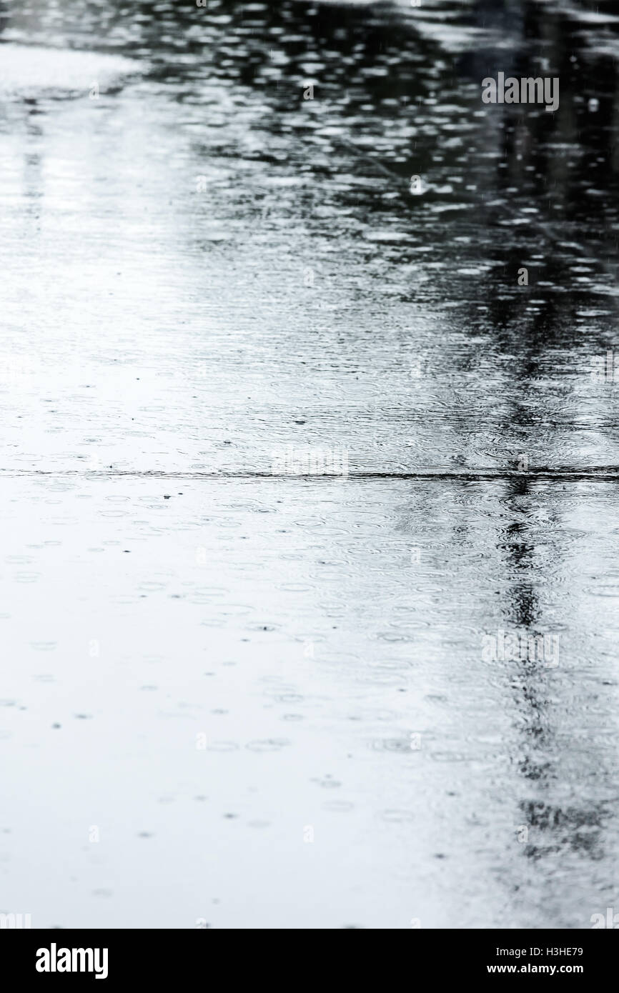 nasse Straße Straße mit Pfützen während regnerischen Herbstwetter Stockfoto