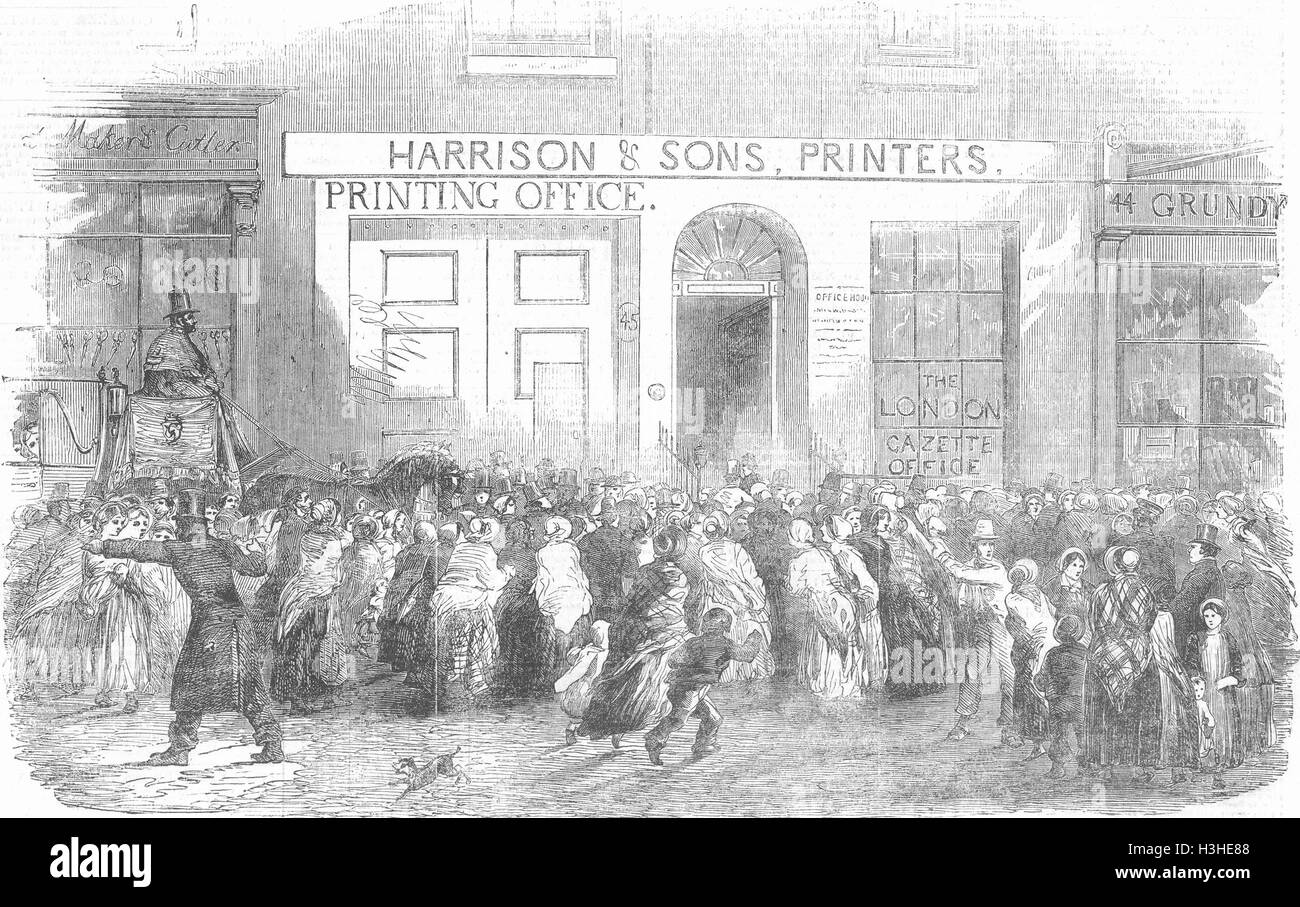 LONDON-Veröffentlichung des Krieges Gazette, St Martins Lane 1854. Illustrierte London News Stockfoto