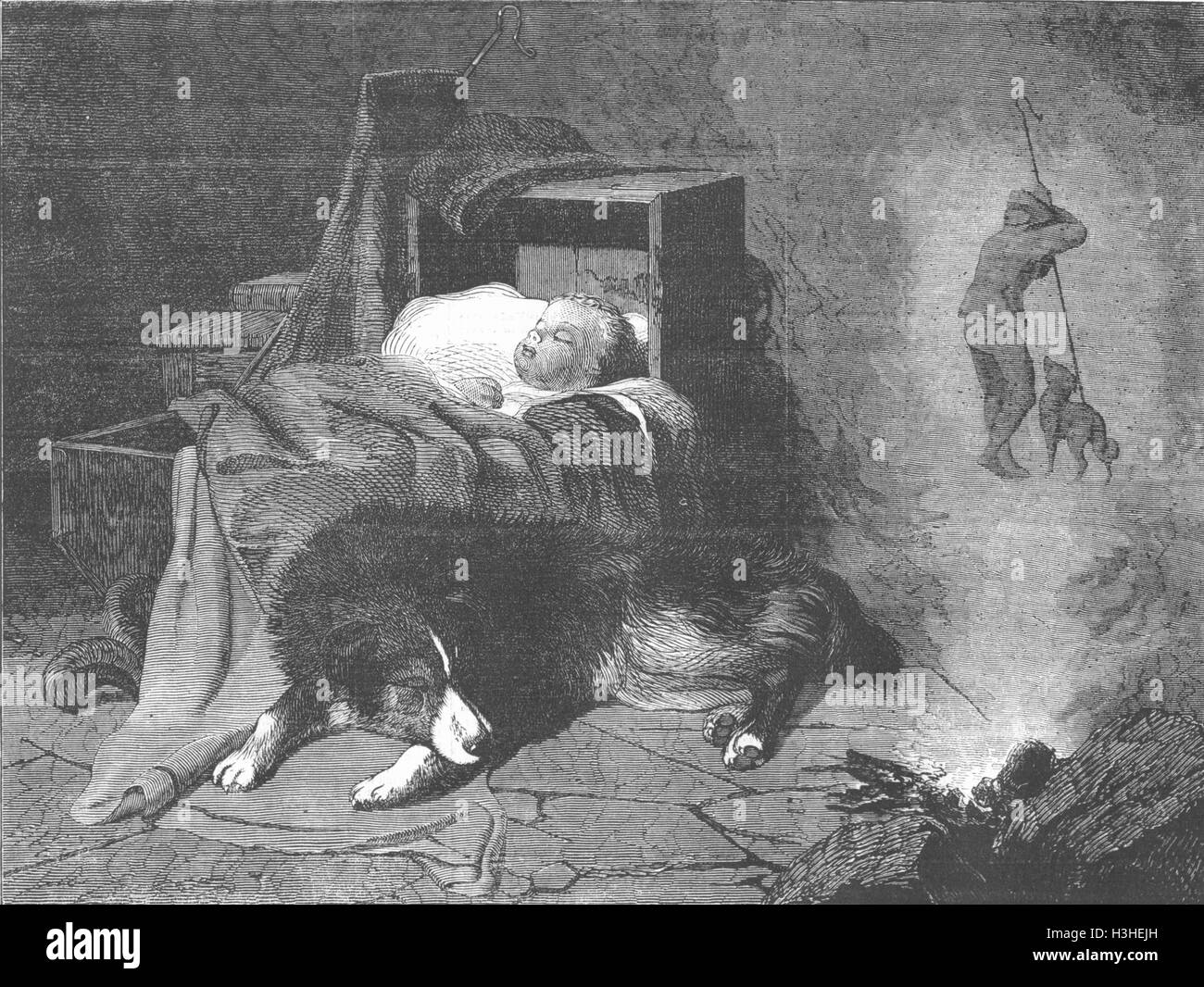 Babys-Traum von Shepherd Dog 1855. Illustrierte London News Stockfoto