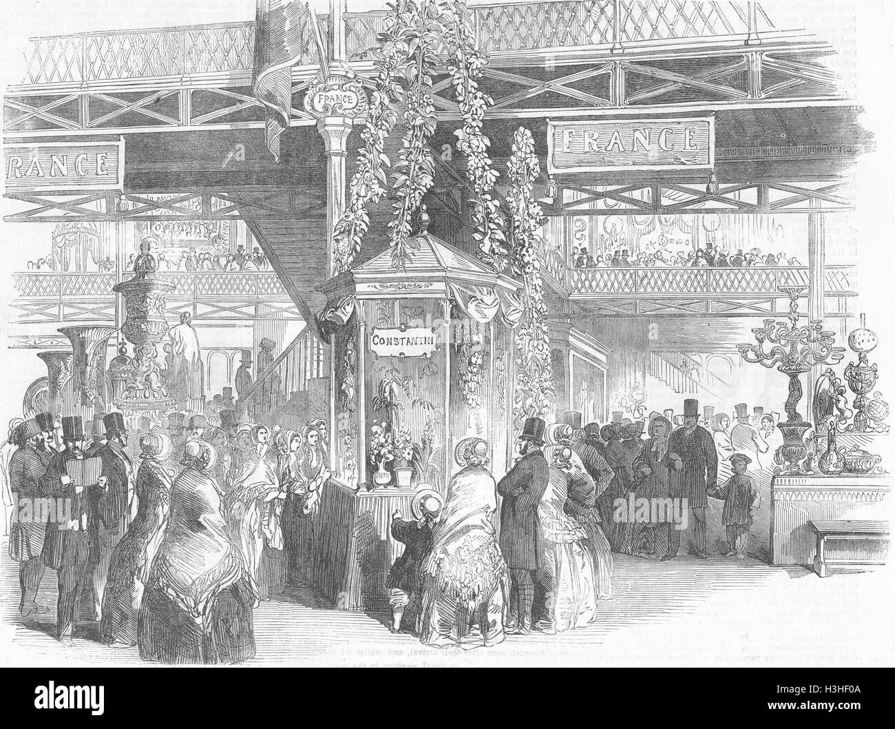 Blumen-Lounges, Ausstellung-Constantin der künstlichen 1851. Illustrierte London News Stockfoto