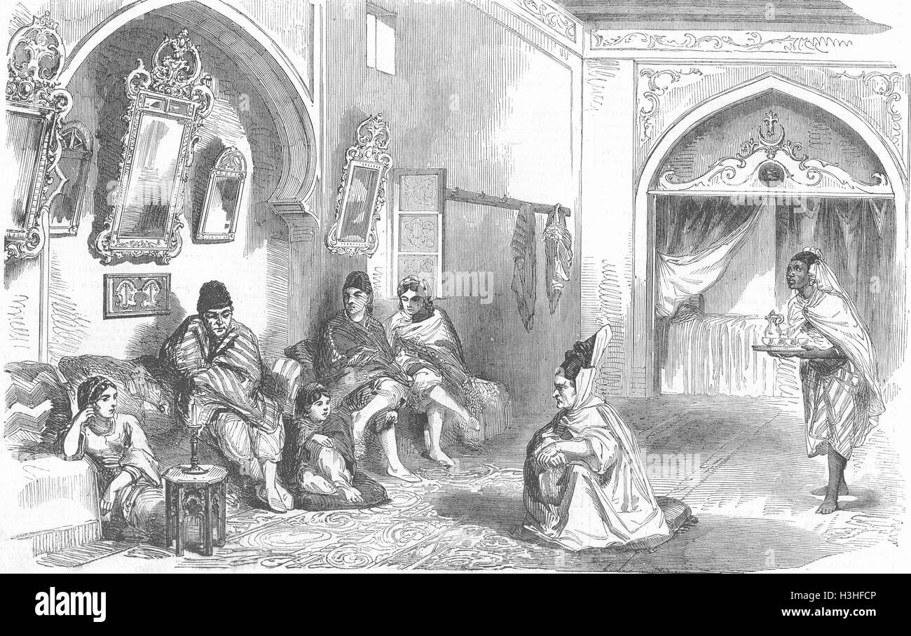 Algier Zimmer, maurischen Haus Familie Hussein Pacha 1858. Illustrierte London News Stockfoto