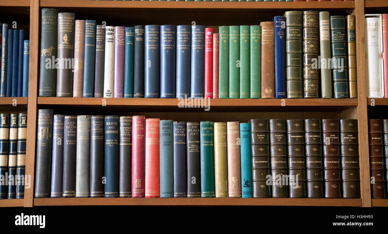 ANGLESEY ABBEY Stacheln im Bücherregal in Bibliothek Stockfoto