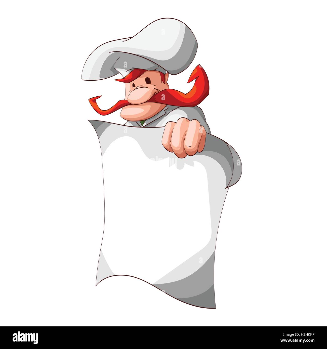 Cartoon Vector Illustration eines Kochen mit roten Bart und Haare, die eine leere Seite oder einen Hinweis. Stock Vektor
