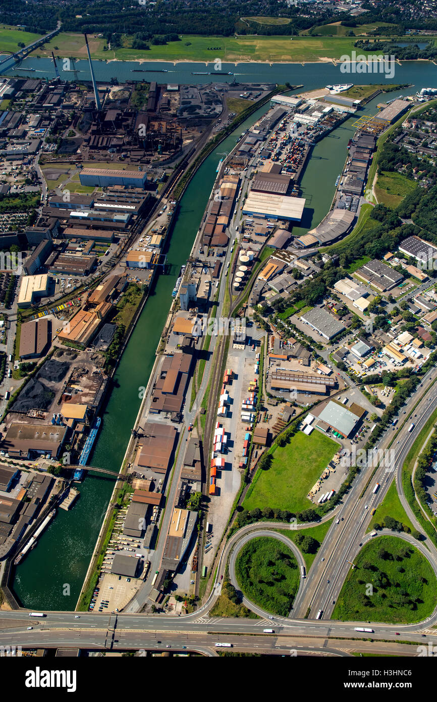 Luftaufnahme, parallel port, Duisburg Hochfeld, Duisburg Hafen Unternehmen, Rhein, Duisburg, Ruhrgebiet, Nordrhein-Westfalen, Stockfoto