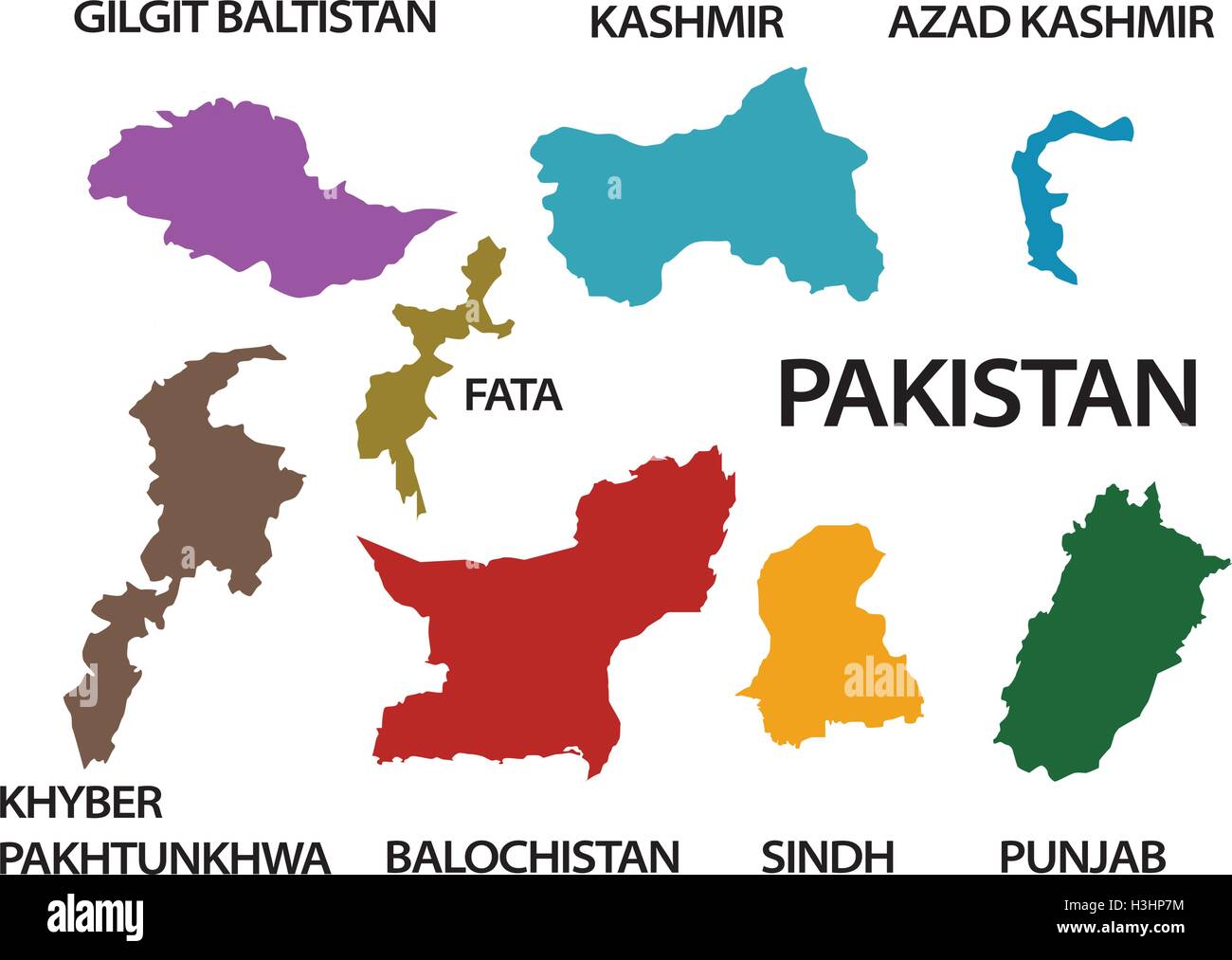 Pakistan-Karte mit allen Staaten und Provinzen Stock Vektor