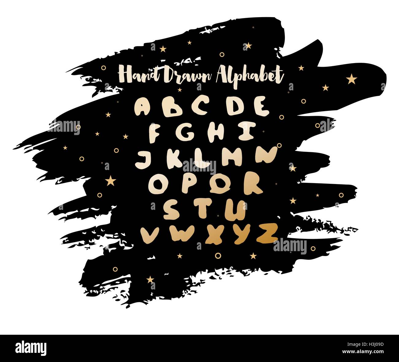 Handschriftliche englische mit Aquarell Fleck und Sternen auf Hintergrund. Vektor-Illustration. Handgemachte Briefe. Stock Vektor