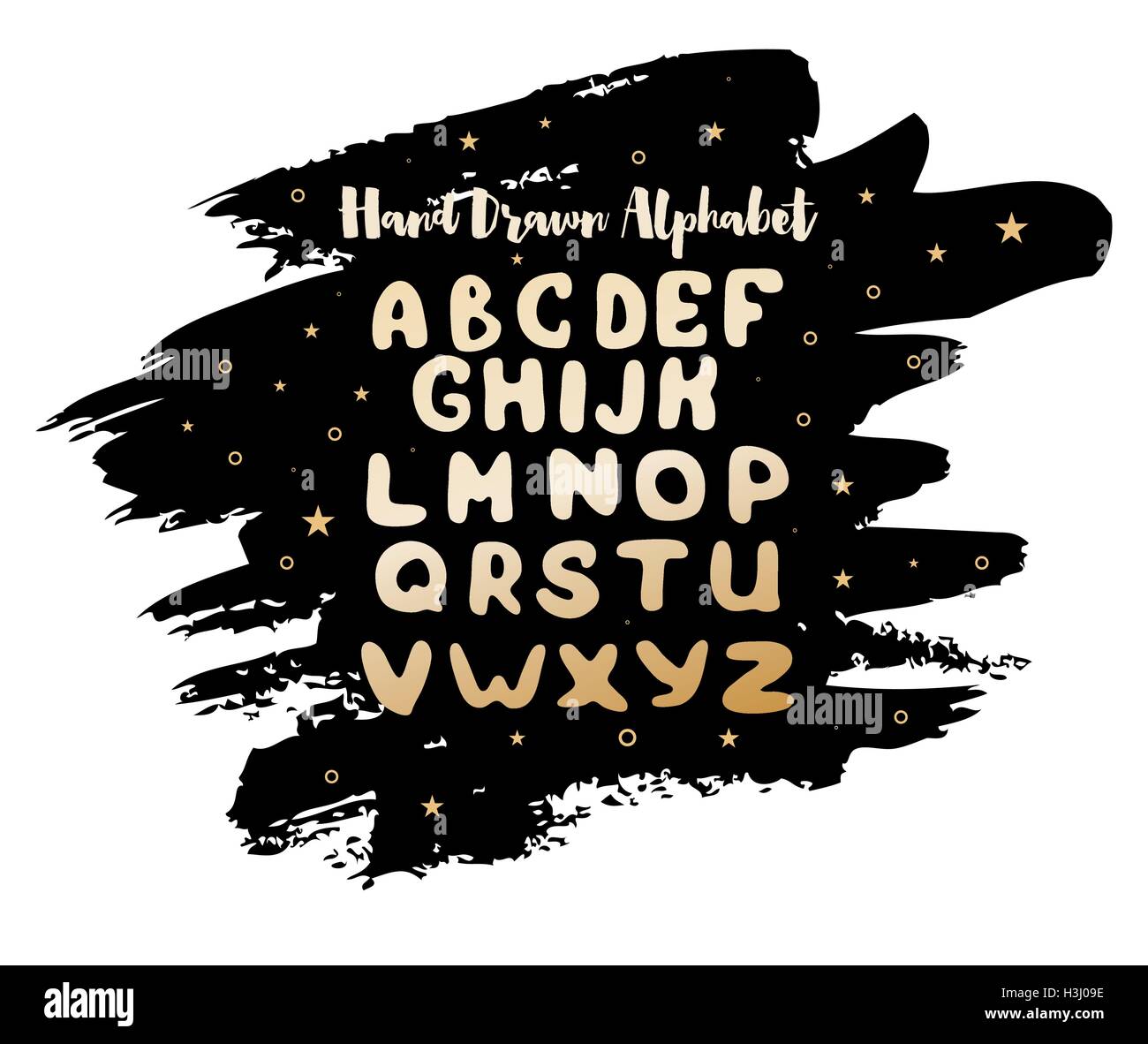 Handschriftliche englische mit Aquarell Fleck und Sternen auf Hintergrund. Vektor-Illustration. Handgemachte Briefe. Stock Vektor