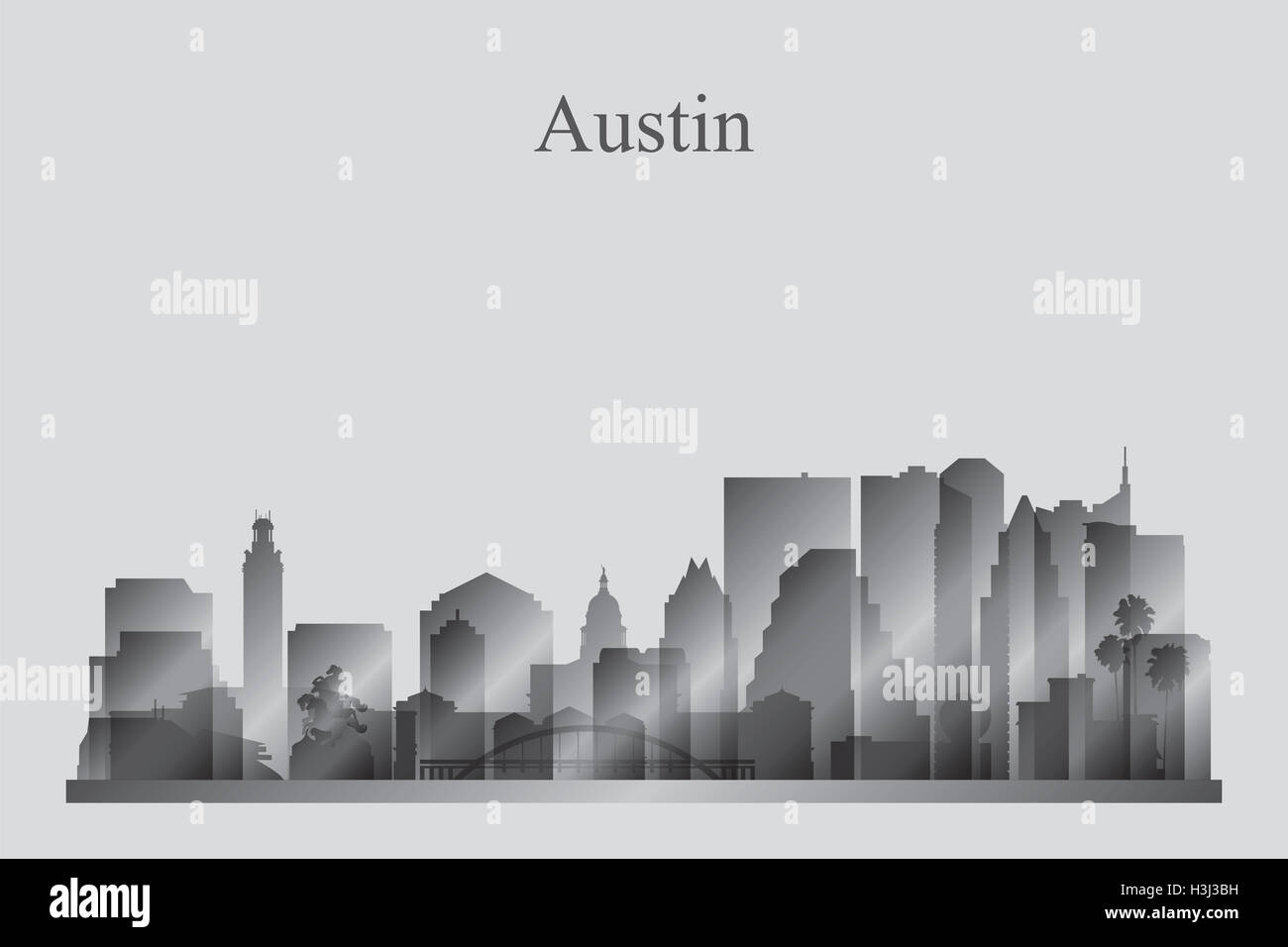 Austin Stadt Skyline Silhouette in Graustufen Stockfoto