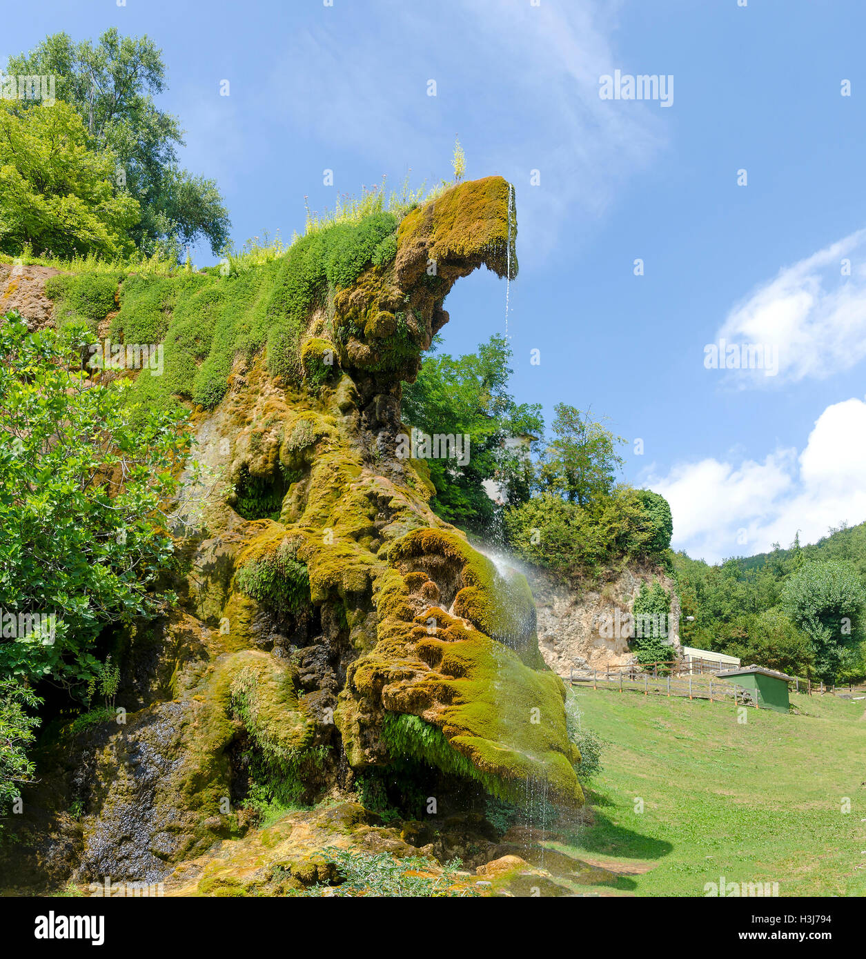 italienischen Wasserfälle Emilia Romagna Bologna Labante Höhle Moos Wassertropfen Stockfoto