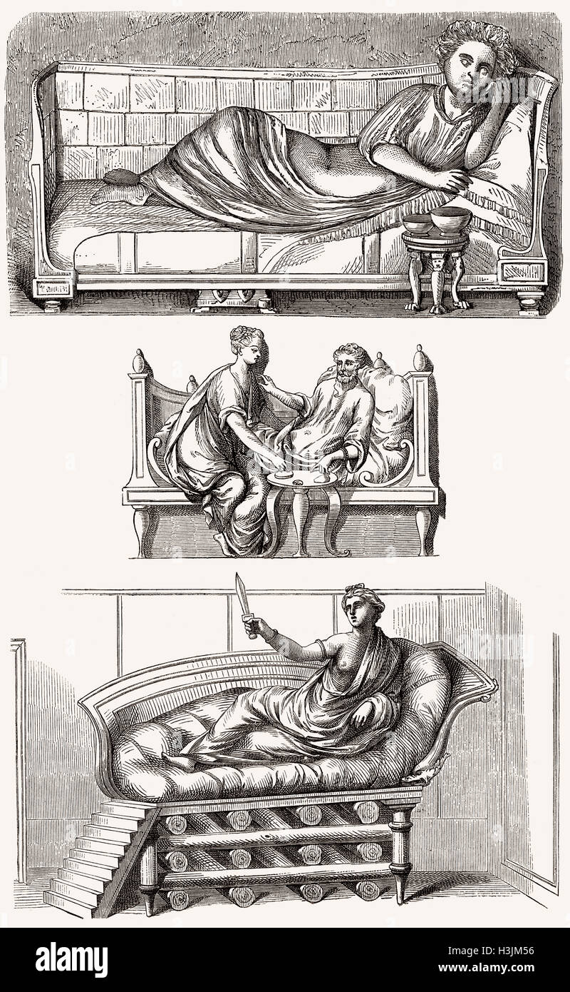 Antike römische Betten Stockfoto