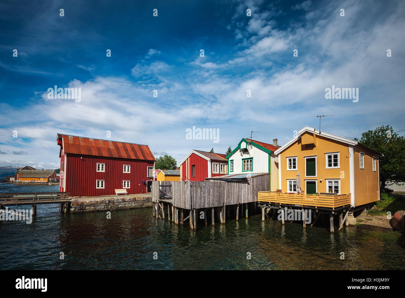 Alten bunten Häusern in Mosjoen, Norwegen Stockfoto