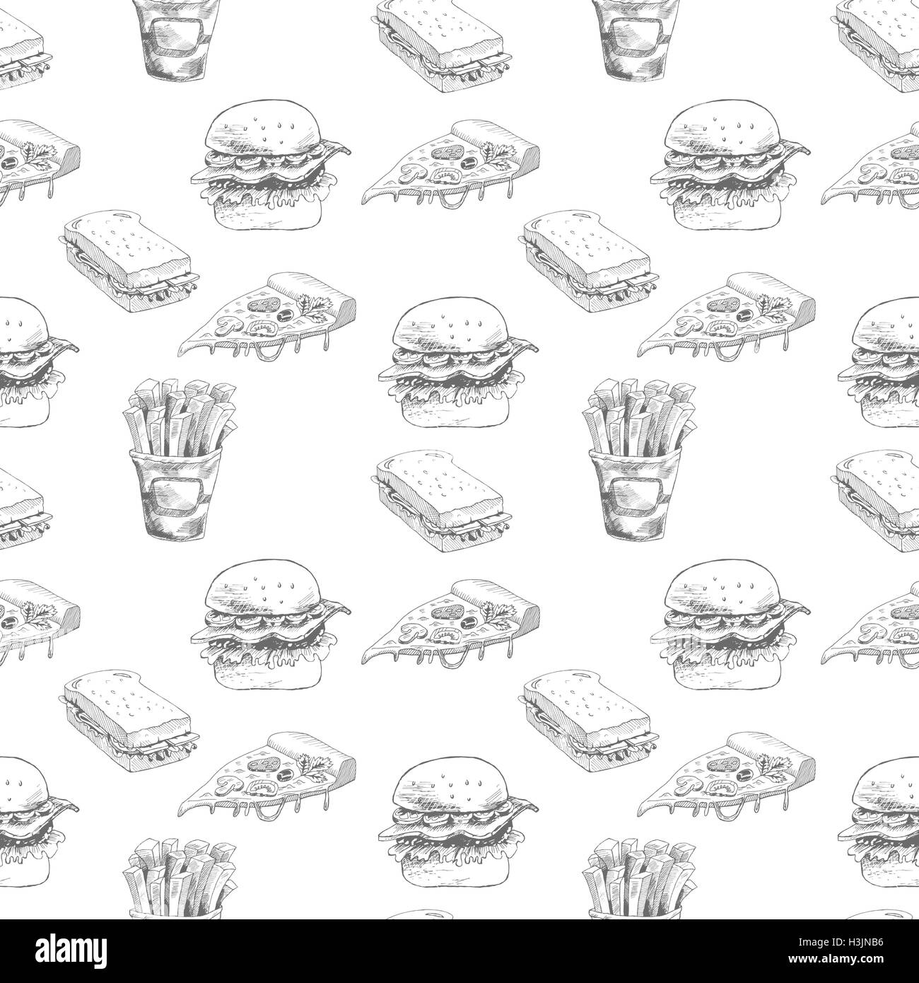 hand gezogene fast food muster burger pizza pommes frites detaillierte illustrationen ideal fr speisekarte oder banner - Getrankekarte Muster hand gezogene fast food muster burger pizza pommes frites detaillierte illustrationen ideal fr speisekarte oder banner - Getrankekarte Muster