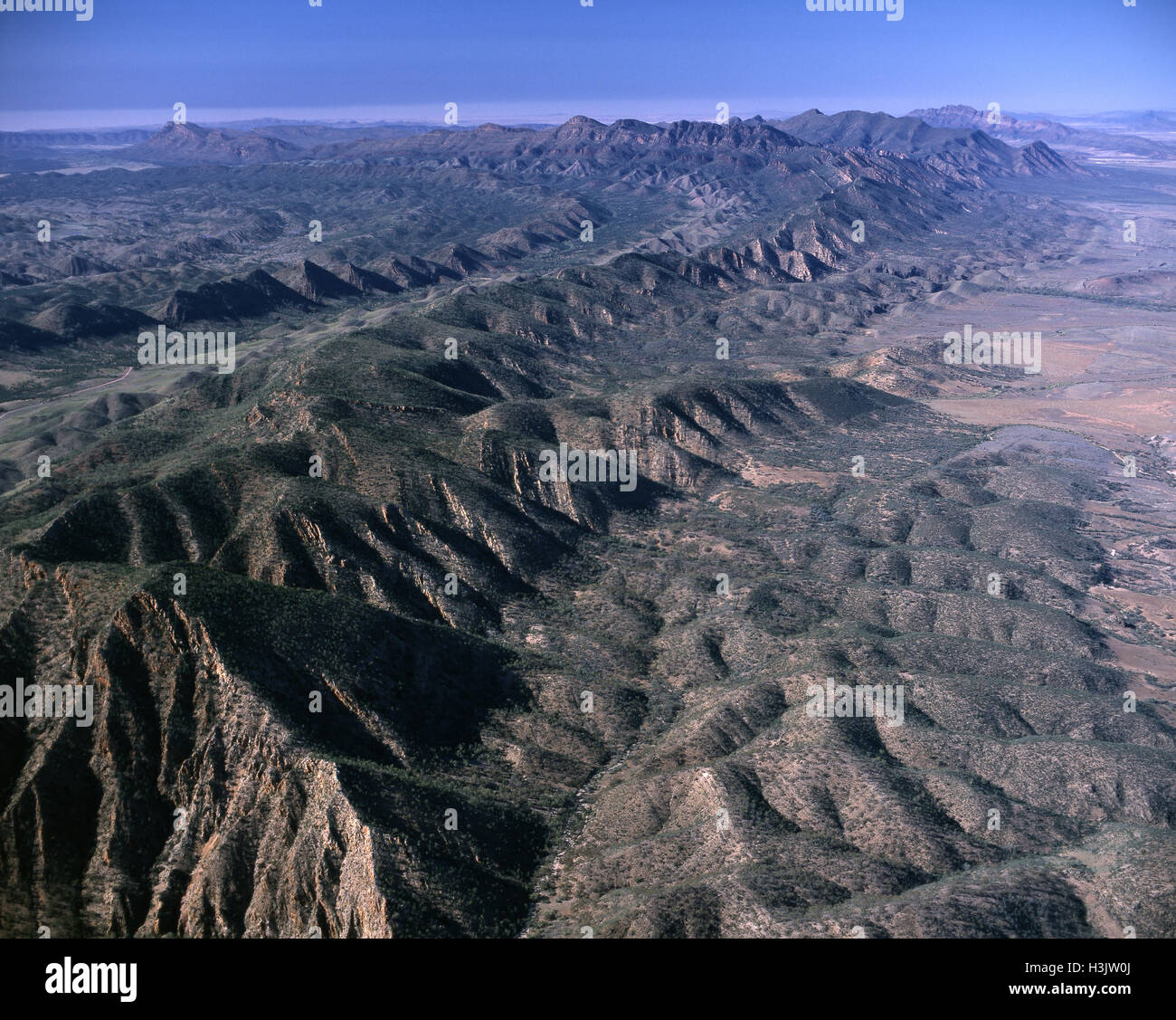 Berge südlich von Brachina Gorge einschließlich der Heysen und ABC reicht, Stockfoto