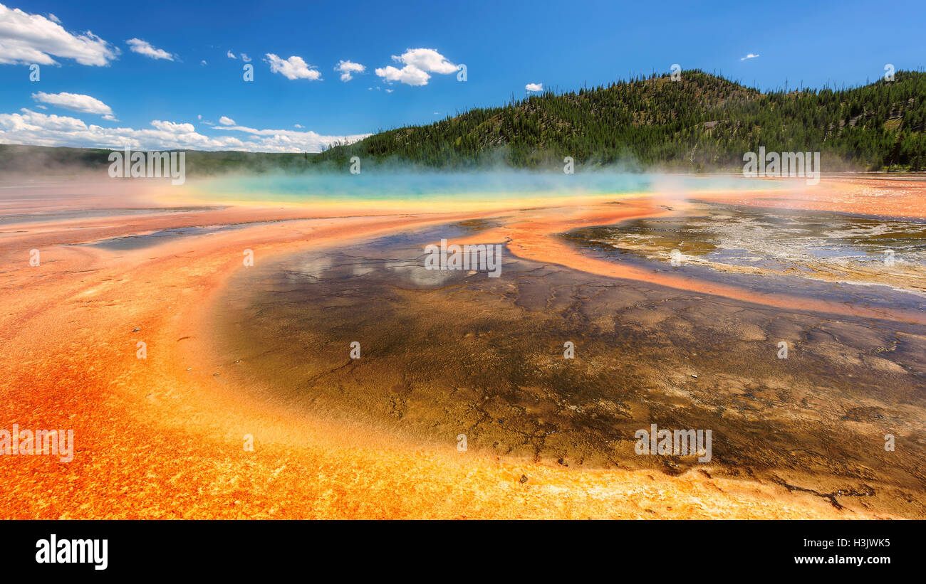 Thermalbad Grand Prismatic Spring, Yellowstone National Park, Wyoming Stockfoto