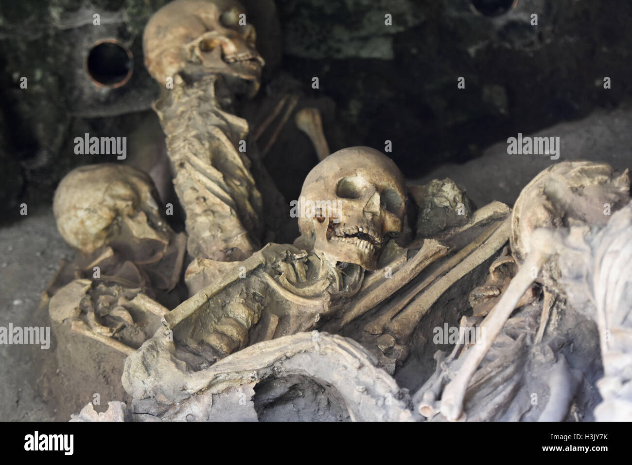 Die römischen Ruinen, Gremien und Fresken von Herculaneum in der Nähe von Pompeji, Italien Stockfoto