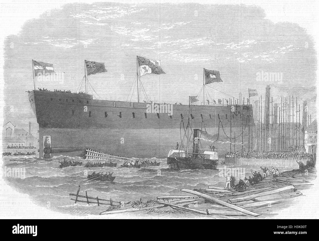 Spanien Victoria starten, Panzerschiff, Königin der Blackwall 1865. Illustrierte London News Stockfoto