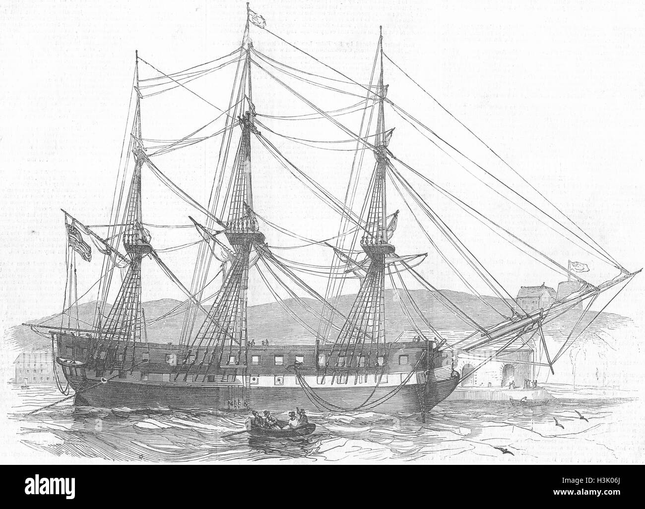 US-Mazedonisch, Schiff, mit Zubehör für irische Armen 1847. Illustrierte London News Stockfoto