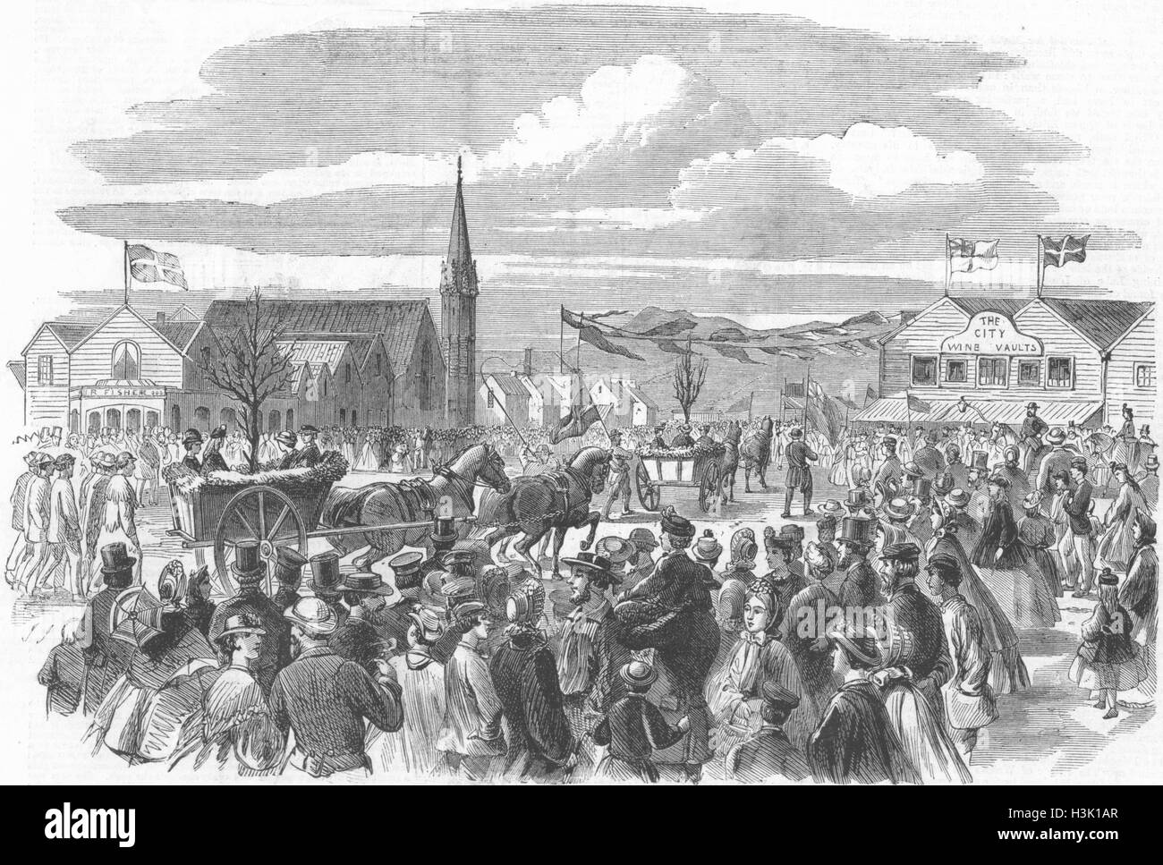 NEW ZEALAND königliche Hochzeit Fete, Christchurch 1863. Illustrierte London News Stockfoto