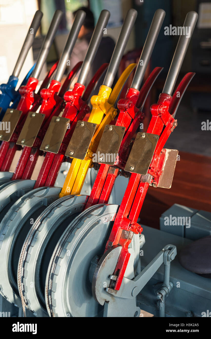 Eisenbahn-Controller-Gerät in Nähe des Bahnhofs, Thailand. Stockfoto