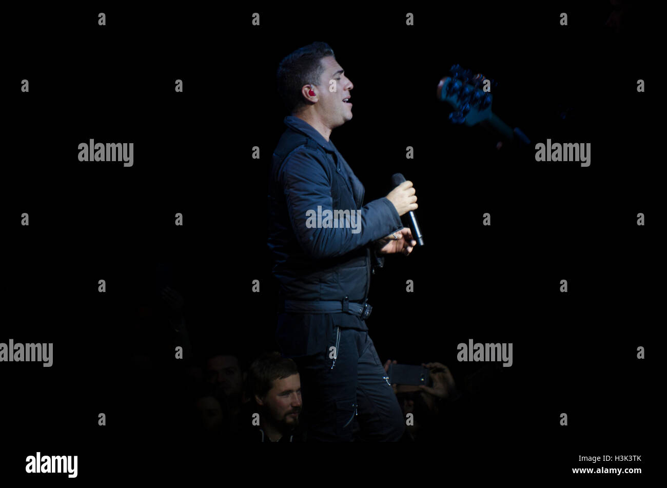 Veles, R. Mazedonien. 8. Oktober 2016. Zweiter Tag des Festivals "Pitijada Veles 2016" Kuchen und Wein. Zeljko Joksimovic (Жељко Јоксимовић) eine serbische Sängerin. Bildnachweis: Dragan Ristovski/Alamy Live-Nachrichten Stockfoto