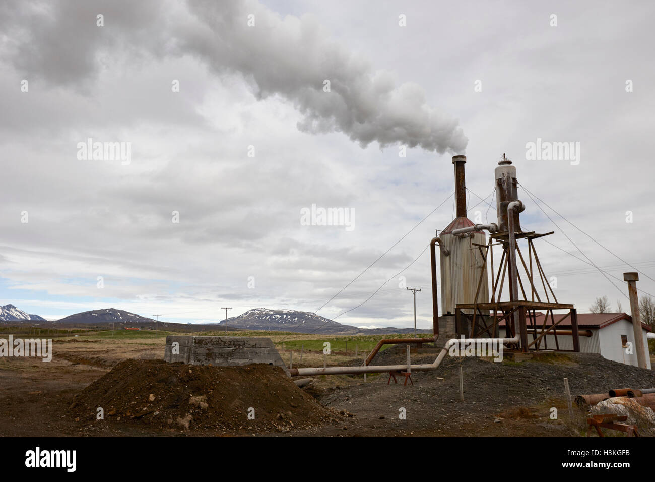 kleine ländliche Gemeinde Geothermie Pflanzen ländlichen Süden Islands Stockfoto