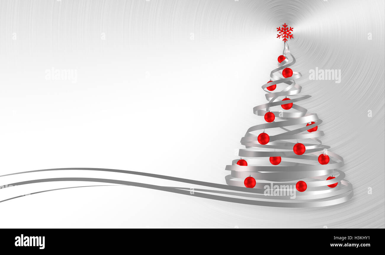 Weihnachtsbaum aus weißen Bänder mit roten Kugeln über Metall Hintergrund. 3D Illustration. Stockfoto