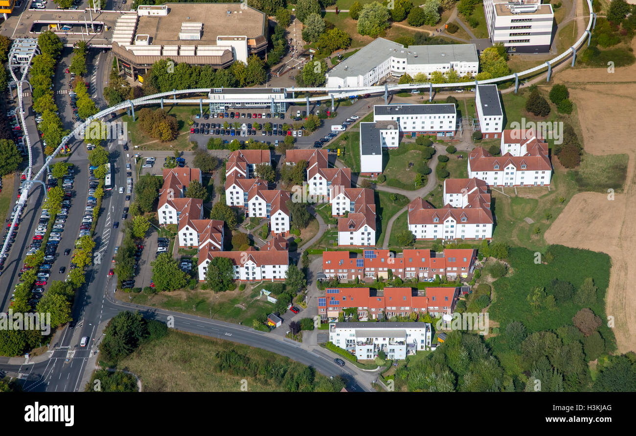 Luftaufnahme, Campus der Universität Dortmund, Student Village 2, Emblem technische Universität Dortmund, Dortmund Ruhrgebiet Stockfoto