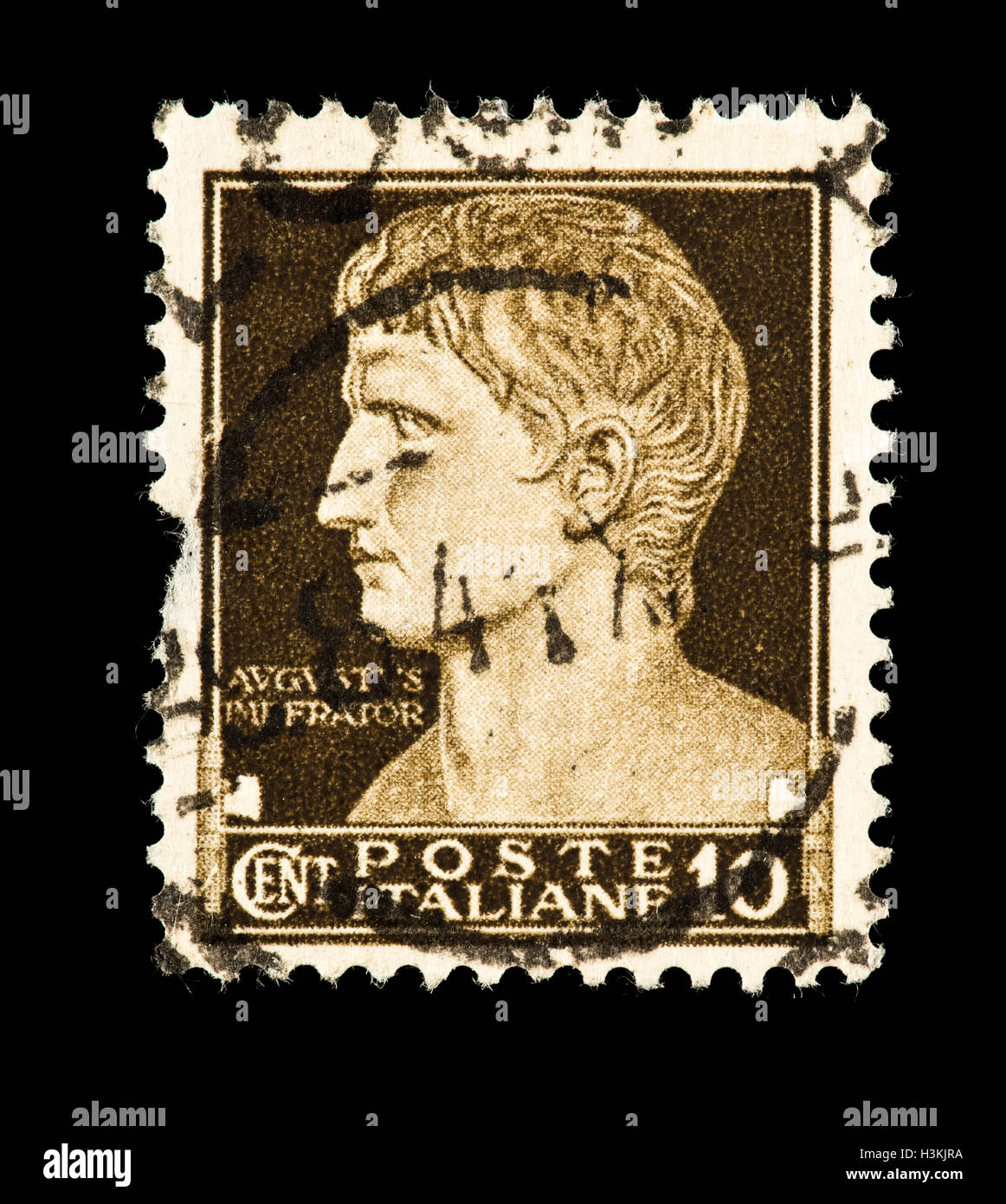 Briefmarke aus Italien Darstellung Kaiser Augustus Stockfoto