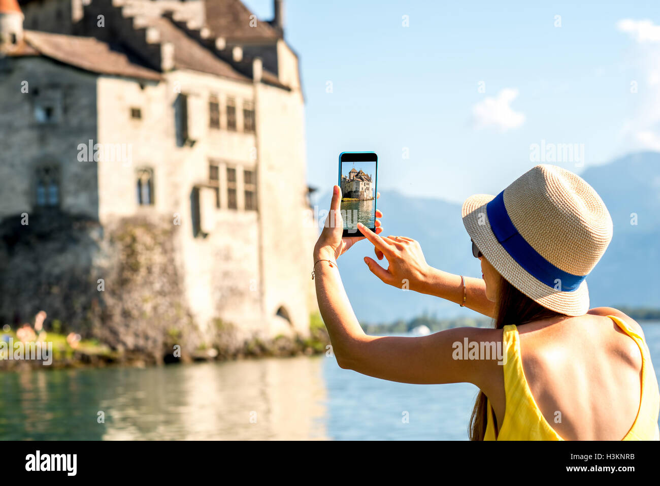 Frau in der Schweiz reisen Stockfoto