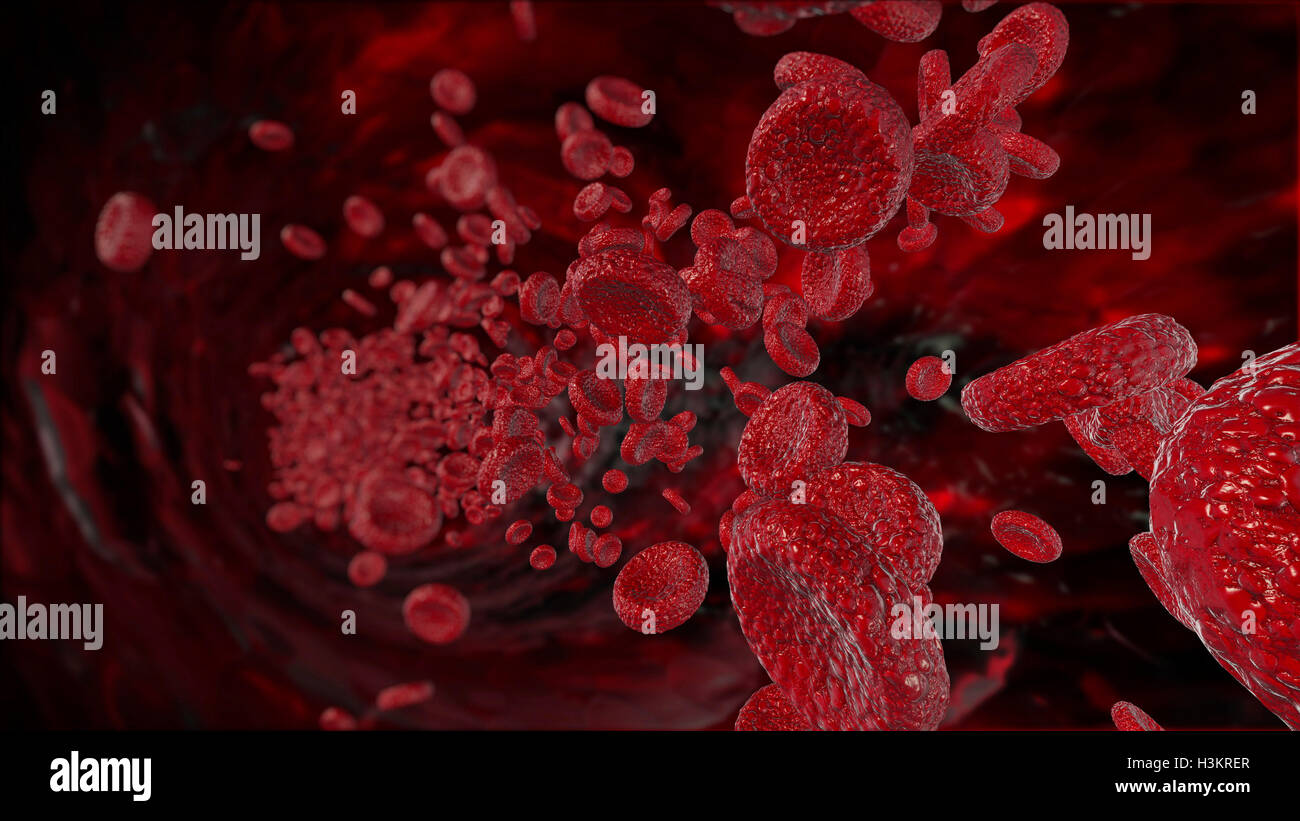 3D Abstrakt rot Blut Zellen Abbildung. Medizinischer Hintergrund. Stockfoto