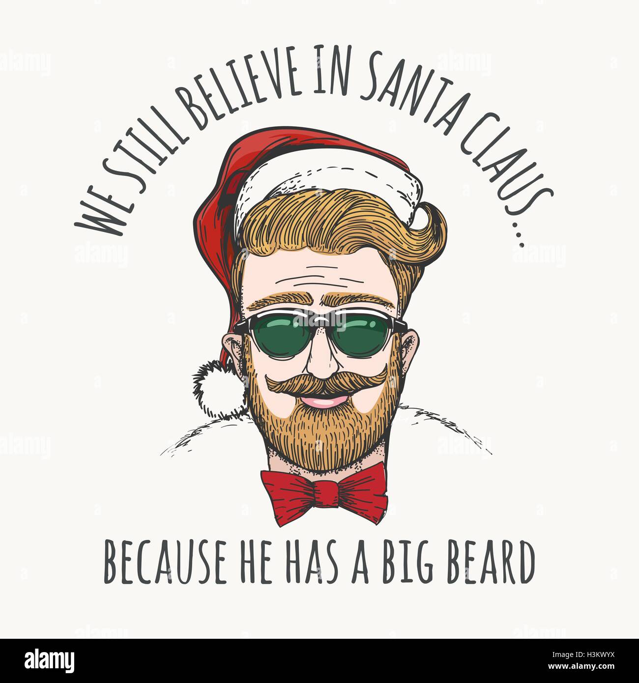 Mann mit Brille und eine Weihnachtsmütze - Hipster-Weihnachtsmann mit humorvollen Formulierung. Vektor-Illustration. Stock Vektor