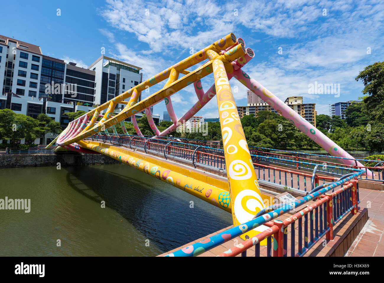 Robertson-Brücke in Singapur, einer der Orte, die die größte Anzahl von Touristen erlebt. Stockfoto