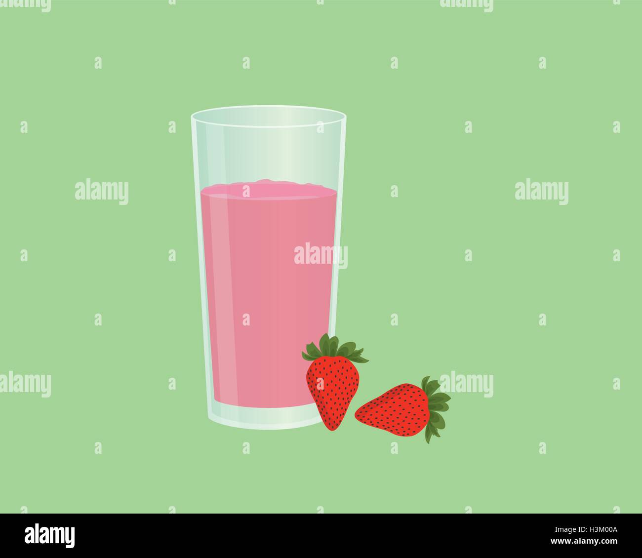 Erdbeer Smoothie Saft mit Obst und ein Glas der Smoothies mit flachen Stil Stock Vektor