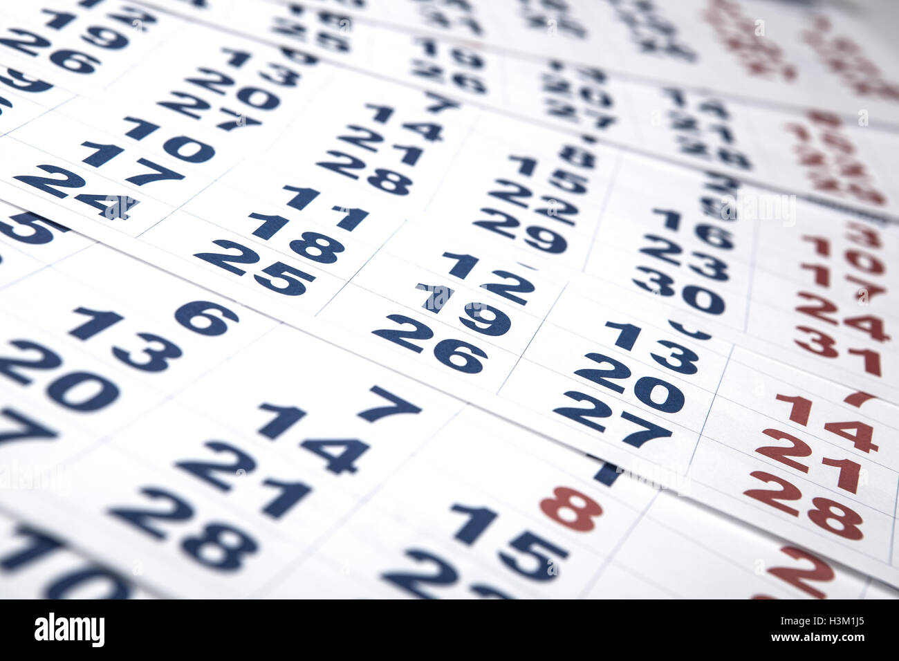 Blätter der Wandkalender mit der Anzahl der Tage Stockfoto
