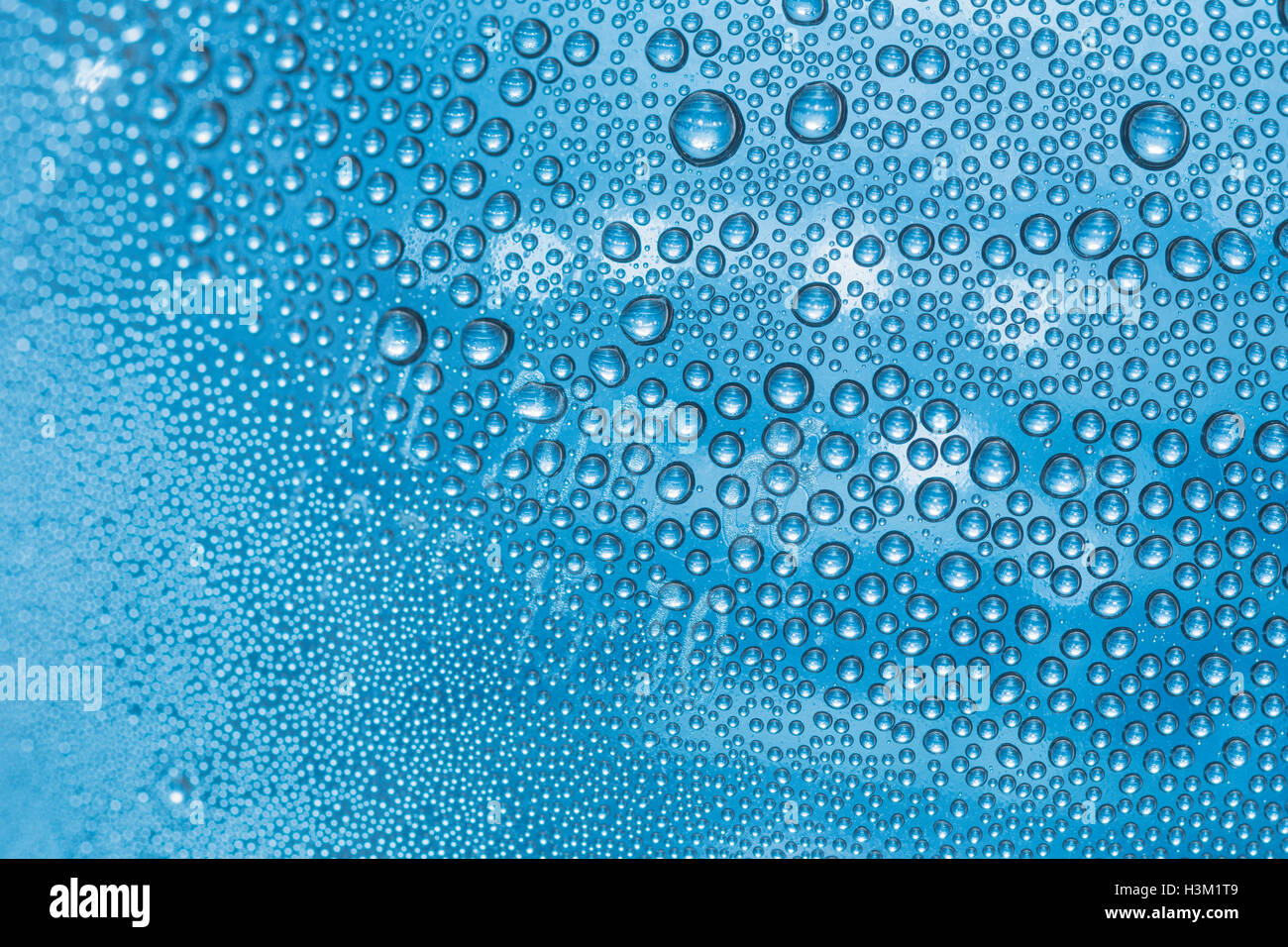 Abstraktes Bild von Perlen Kondenswasserbildung auf der Innenseite der PTFE-Flasche. Einige "Partie" ID Schriftzug sichtbar unteres Bild. Wasser Tag abstrakt. Stockfoto