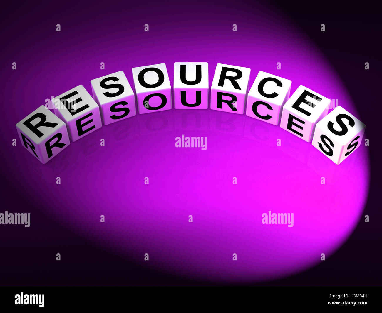 Ressourcen-Würfel bedeuten Sicherheiten Vermögen und Ersparnisse Stockfoto
